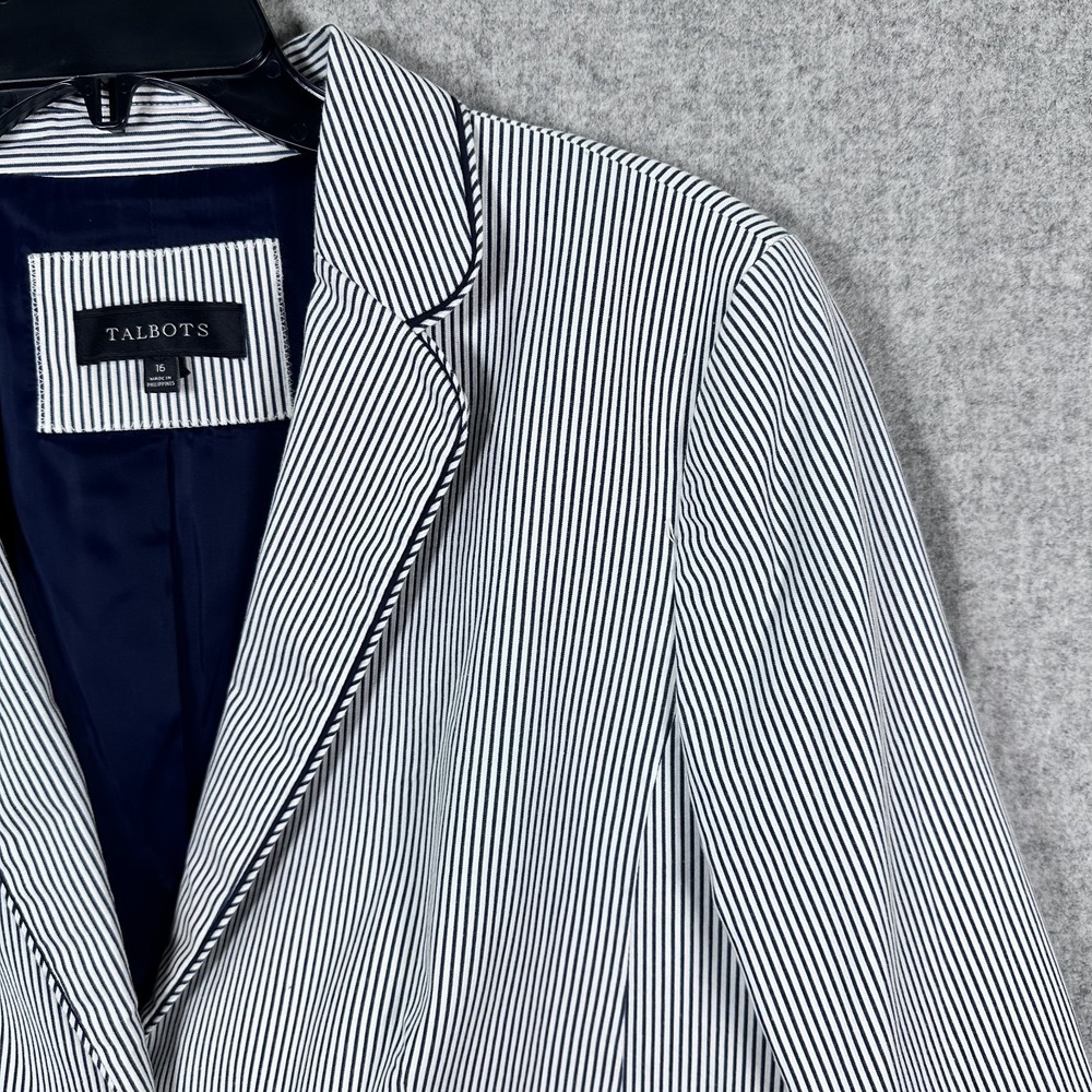 Talbots Size 16 Womens Blazer Pinstripe Blue Two Button Lined Work Long Sleeve - Picture 14 of 14